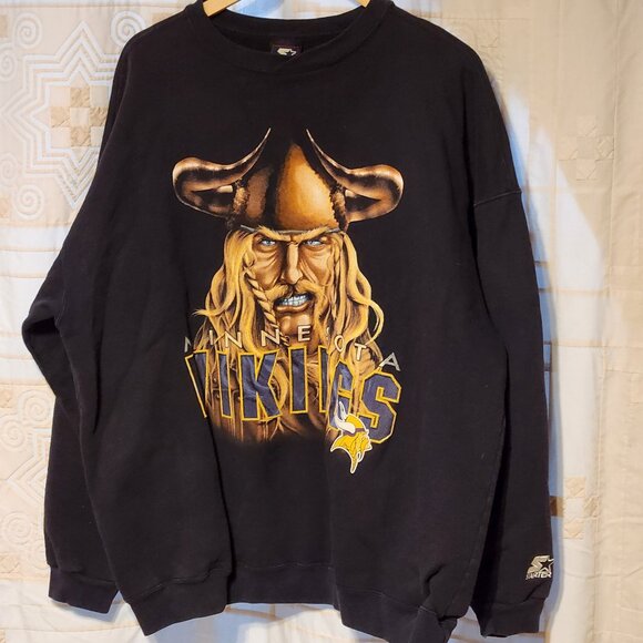 🏈 VTG 90s Starter Minnesota Vikings Sweatshirt 3XL USA Oversized 💜 - Picture 2 of 6